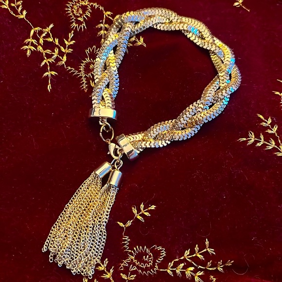 Gold Braided Fluid Bracelet with Tassels - Picture 4 of 7